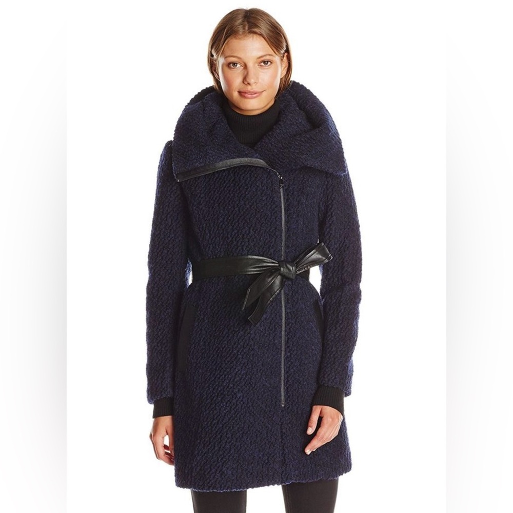 Cole Haan Signature Boucle Oversized Collar Coat in Navy & Black size 8 - Picture 4 of 12
